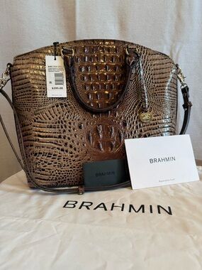 Brahmin Large Duxbury Satchel Mocha Ombre Melbourne Croc Embossed Leather